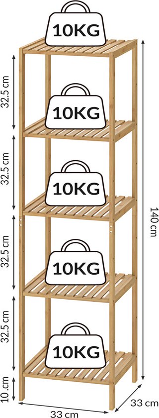 Casaria Staande badkamer/ woonkamer kast bamboe 140x33x33cm Tijdloos Hoogwaardige Kwaliteit
