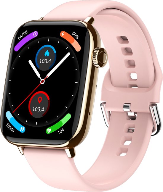 Nuvance - Smartwatch Heren & Dames met Bluetooth - IP68 Waterdicht - Geschikt voor alle Smartphones - Stappenteller en Hartslagmeter - Goud