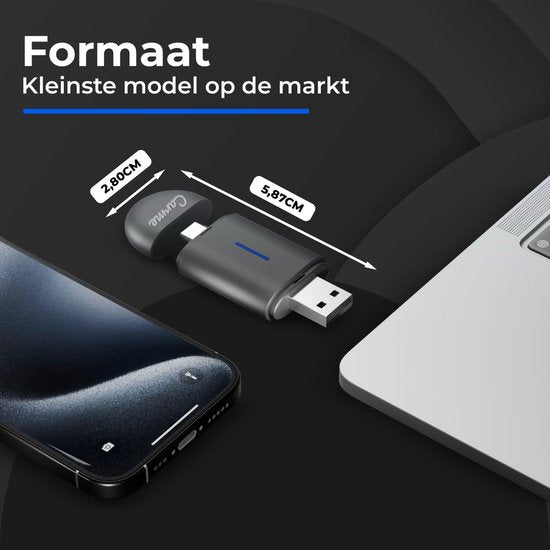 CarMe Mini 2-in-1 CarPlay Dongle - USB-A & USB-C - Draadloos CarPlay & Android Auto - Zwart