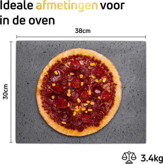 VDN Pizzasteen BBQ oven - lava van vulkaan Etna - Barbecue Pizza accessoires - Pizzaplaat - Made in Italy - Broodbaksteen - 30x38x1.1