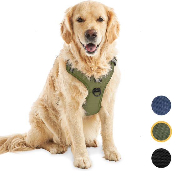 Jake and Jacky Hondentuigje - Anti-Trek Tuig - Hondenharnas - Y Tuig Hond - Reflecterend - Groen - Maat XL