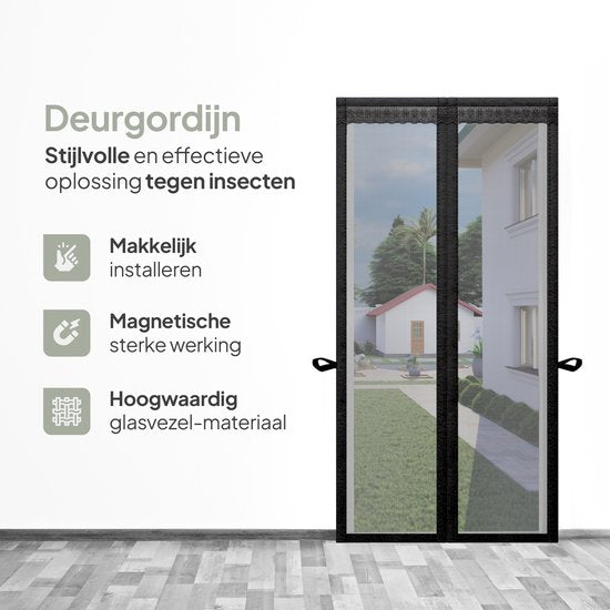 O'DADDY Deurgordijn Deluxe FIBER - Magnetisch Vliegengordijn - Voor Nieuwbouw en Standaard Deuren - Eenvoudige Installatie - Zwarte Hor - 85x205 cm