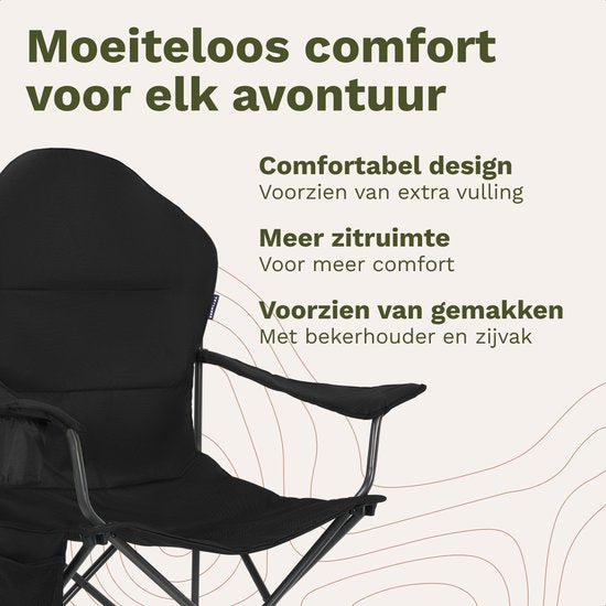 TRVLMORE Campingstoelen XXL - Opvouwbaar - 2-Pack - 160KG Draagvermogen - Incl. Draagtas - Klapstoel - Visstoel - Kampeerstoel - Vouwstoel - Zwart