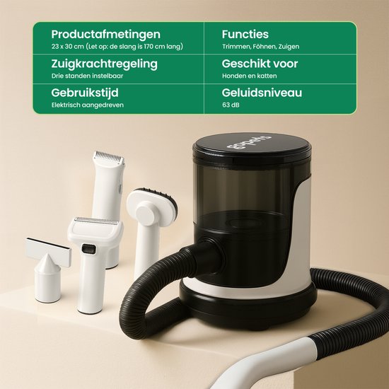 Gopets Professionele 3-in-1 Hondentondeuse - Dierentondeuse - Hondenfohn met Warme Lucht - 9 Delig - Haarverwijderaar voor Huisdieren - Waterblazer voor Honden - Trimset & Tondeuse Hond en Kat - Dierenhaar Stofzuiger - Massageborstel