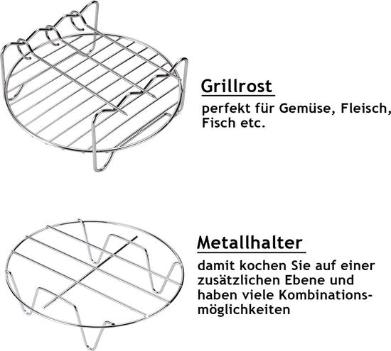 Monzana Heteluchtfriteuse Accessoires Set - 8-delig Metaal – Zwart