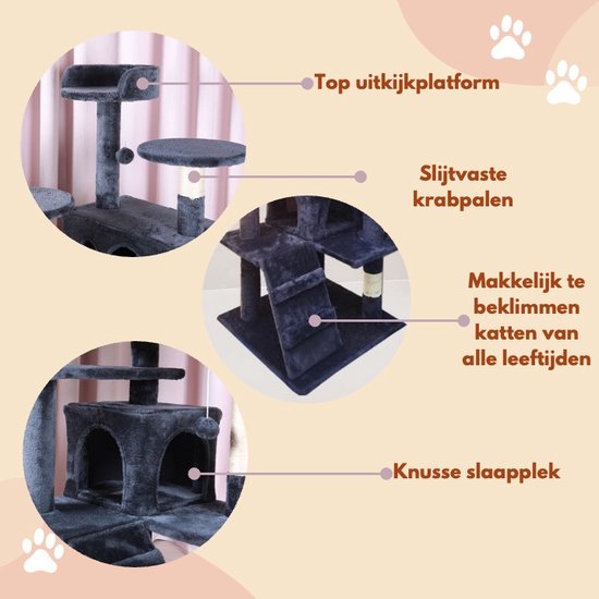 Livista Krabpaal voor Katten - 7 Verdiepingen - 138x48x48 CM - Donkergrijs - Krabpaal Voor Katten Van Alle Soorten