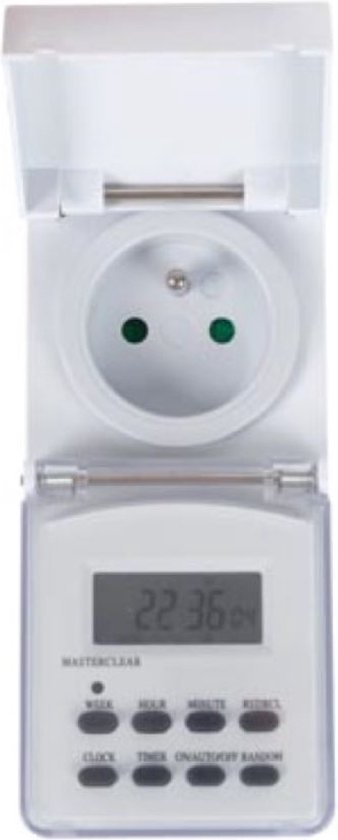 Perel Weektimer, digitaal, 230 V, 32 A, 3600 W, IP44, voor gebruik buitenshuis, Franse aarding type E, wit