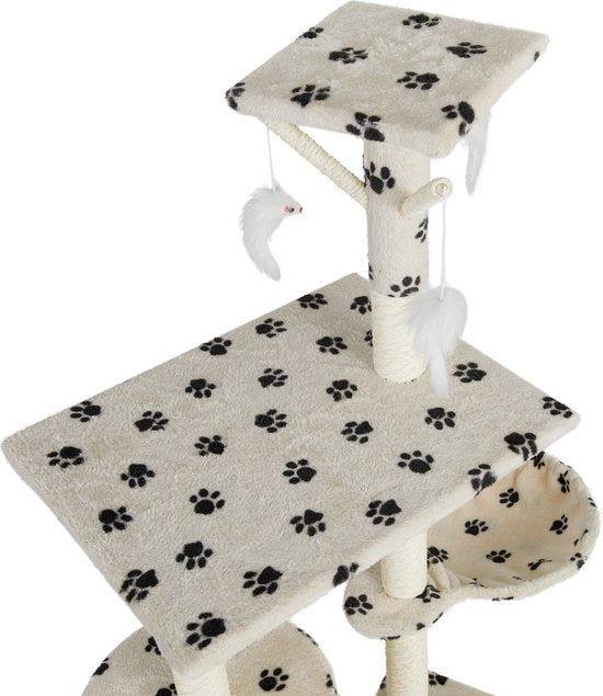 Lifa Living krabpaal - Krabpaal voor katten - Kattenpaal - 42x60x138,5 cm - creme/zwart