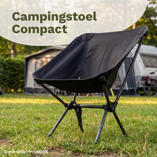 TRVLMORE Campingstoel - Opvouwbaar - 100KG Draagvermogen - Incl. Draagtas - Klapstoel - Visstoel - Kampeerstoel - Vouwstoel - Zwart