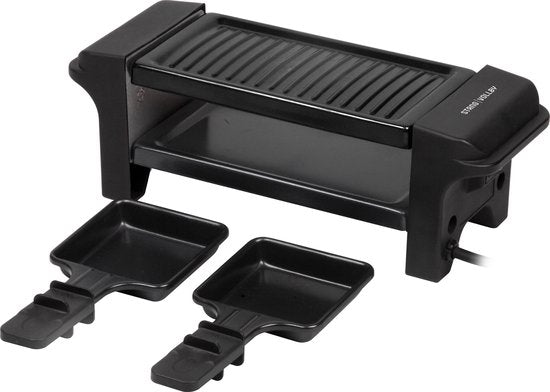 StangVollby GRILLA Gourmet Set voor 2 Personen - Klein Gourmetstel - Elektrische Grillplaat - Raclette Gourmetset - Grillen - Bakken - Anti-aanbaklaag - Gourmetten - Kerst Tafelen - Zwart - Kunststof - Gourmetstellen - Gourmet pannetjes - 350W