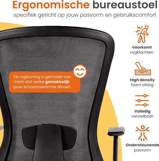 Goliving Ergonomische Bureaustoel - Kantoorstoel - Office Chair - Verstelbaar - Op Wieltjes - Voor Volwassenen - NEN-1335 - Zwart