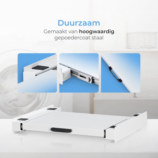 Skoov Tussenstuk voor Wasmachine & Droger - Stapelkit - Met uitschuifbare plank - Universeel - Droogkast - Meubel - incl. trildempers en spanband
