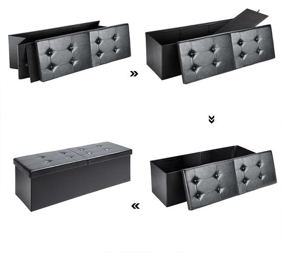 Casaria Zitbank met Opbergruimte - 80x40x40cm 100L Kunstleer – Zwart