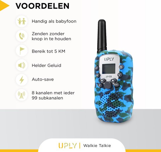 UPLY Walkie Talkie voor Kinderen en Volwassenen - Portofoon - 5KM Bereik - Set van 3