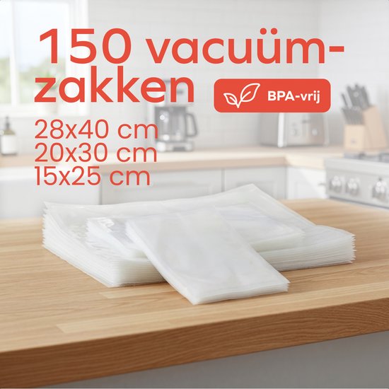 KitchenBrothers Vacuumzakken - 150 stuks - Mix Set - BPA-vrij - Vacuumzakken voedsel - Sous vide zakken - Voor Vacumeermachine