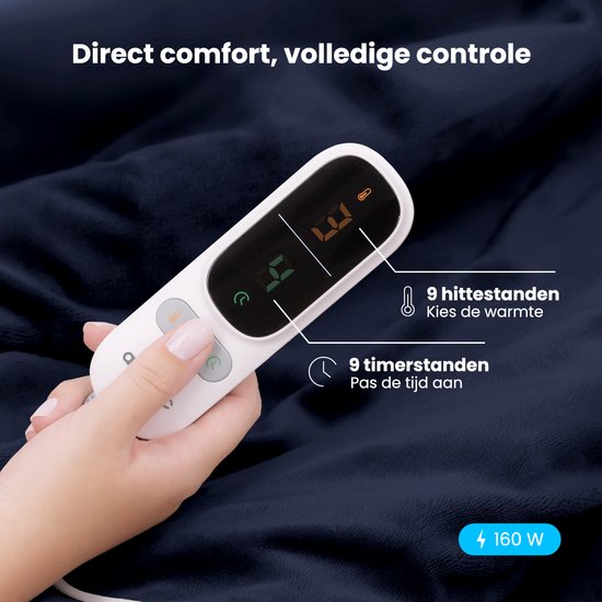 Auronic Elektrische Deken - Warmtedeken - Sherpa Fleece - 9 Hitte en Timerstanden - Bovendeken - 200x180 - 2 persoons - Blauw