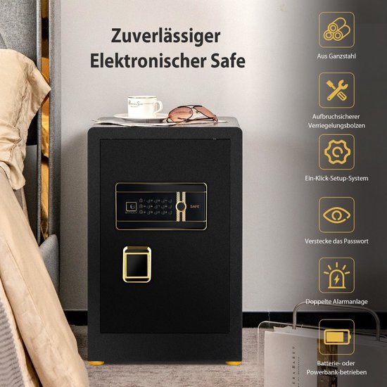 Coast Safe Tresor 42,5 L Kast veilig Stahl-Heimsafe met digitaal toetsenbord en sleutelvergrendeling