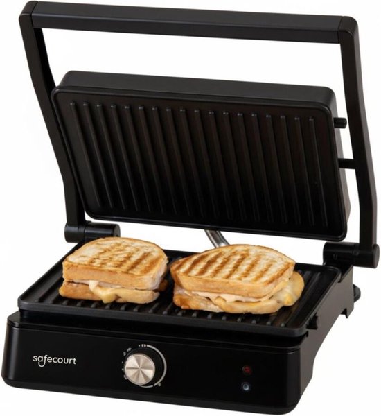 Safecourt Kitchen Tosti apparaat – Paninigrill en Tosti ijzer – Uitneembare PFAS-vrije platen & vaatwasserbestendig – Groot grilloppervlak – Snel warm – Contactgrill - Zwart