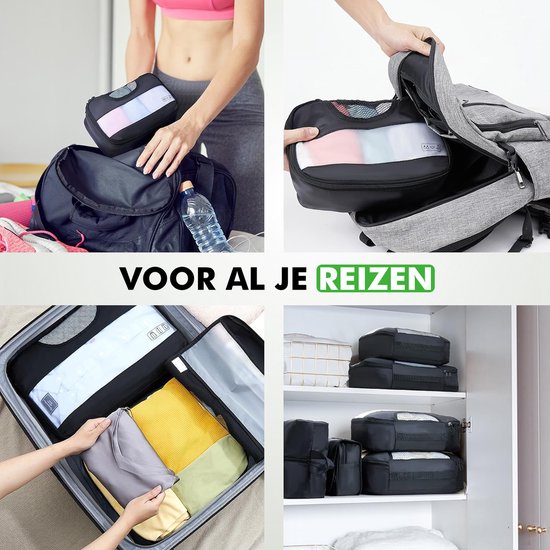 Travelhawk Packing Cubes - Koffer Organizer Set - Kleding - Bagage Organizers - 8 Stuks - Zwart
