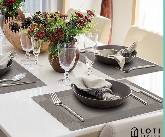 Loti Living Placemats 4 Stuks – Placemats Kunststof – Placemats Plastic - Onderlegger -30x45cm – Metallic grijs