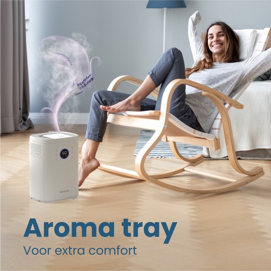Auronic Luchtbevochtiger - 4 Liter - 40m2 - Geschikt voor Woonkamer, Kantoor, Slaapkamer, Babykamer en Meer - Met Aromatherapie - BPA-Vrij - Wit