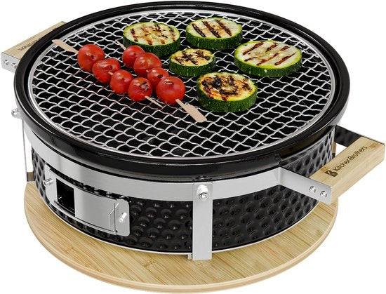 KitchenBrothers Kamado Hibachi Grill - PFAS Vrij - Houtskool Barbecue - Shichirin Tafelgrill - Ronde BBQ - Keramische Barbecue - Zwart