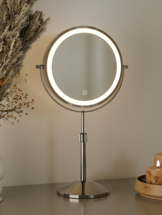 Nolt Make Up Spiegel met LED Verlichting - 1X/10X Vergrootspiegel - Scheerspiegel - Vanity Licht - 3 Lichtstanden - Oplaadbaar - Zilver