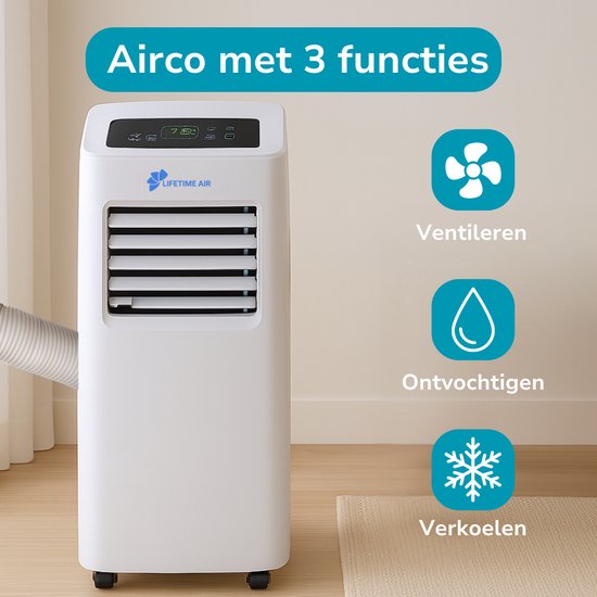 Lifetime Air Mobiele Airco - Airconditioning, Luchtontvochtiger en Ventilator - Luchtkoeler met Afvoerslang - Aircooler 65dB - Air Conditioner tot 40m3 - Afstandsbediening en Timer - 8.000 BTU