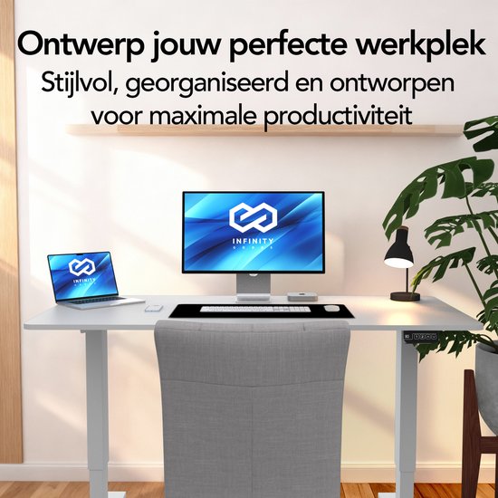 Infinity Goods Zit Sta Bureau - Elektrisch Verstelbaar In Hoogte - 140 x 60 CM - Geheugenfunctie - Wit
