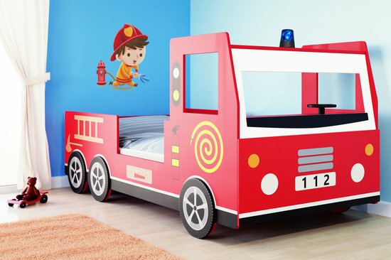 Casaria Kinderbed Brandweerauto – Incl. Lattenbodem - 200 x 90 cm
