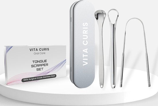 Vita Curis - Professionele Tongschraper - Mondverzorging - 100% Antibacterieel Chirurgisch Staal - Tongreiniger - Tong schraper