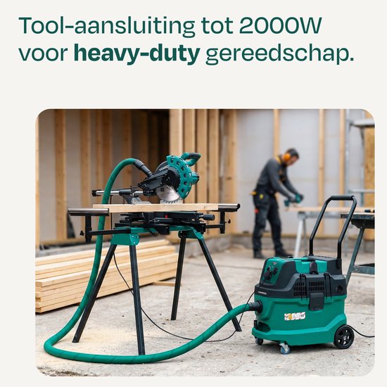 VONROC bouwstofzuiger nat/droog - M-klasse - 1600W - 22kPa - Automatische filterreiniging (klopfunctie) - HEPA H14 - 40L tank – Antistatische slang Ø35 mm