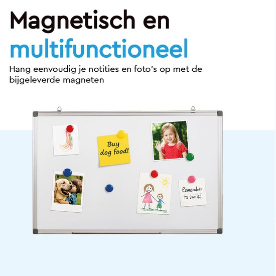 BRASQ Whiteboard 60×45 cm magnetisch – met accessoires set (markers, wisser, magneten) - Schoolbord - Magneetbord – Wit