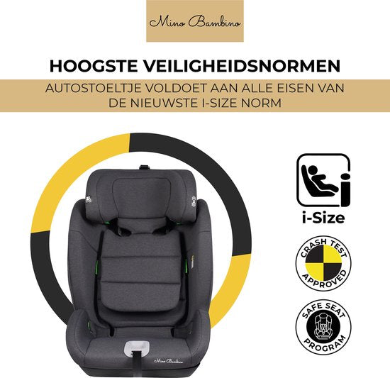 Mino Bambino i-Size Autostoel – Autostoel - Groep 1/2/3 (76–150 cm) – Grijs