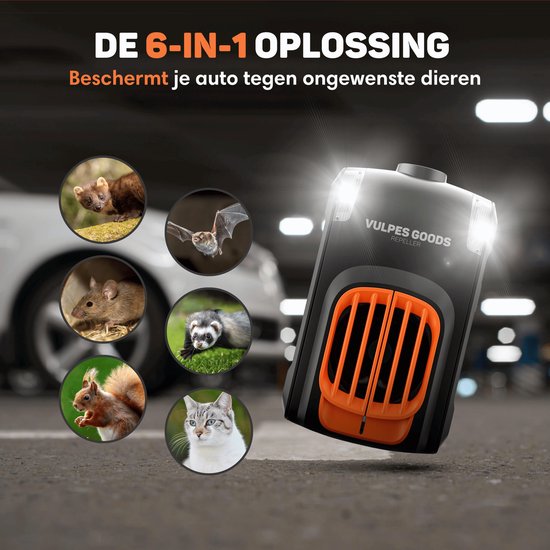 Vulpes Goods® Verjager - Marterverjager - Steenmarter Verjager - Marterbestrijder - Binnen & Buiten - Automatische Frequenties & flitslichten - USB & Auto accu - Marters, Muizen & Ratten - PRO V2 - 2 stuks