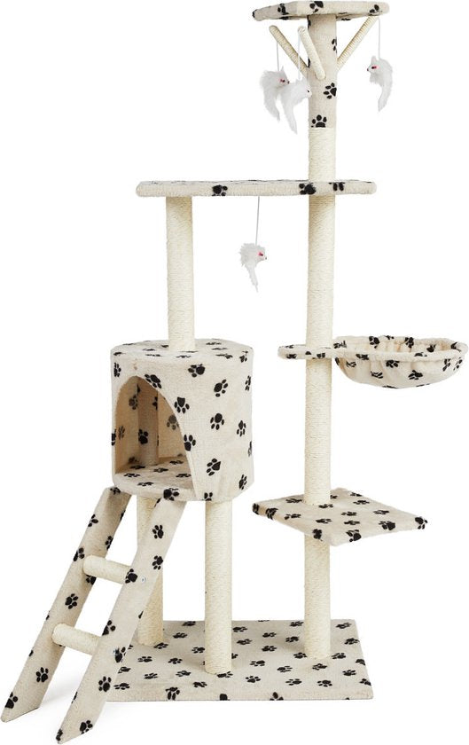 Lifa Living krabpaal - Krabpaal voor katten - Kattenpaal - 42x60x138,5 cm - creme/zwart