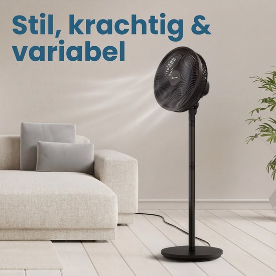 Auronic Statiefventilator - Staande Ventilator - Hoogte Verstelbaar - Roterend - Fluisterstil - 3 Snelheden - Stille Ventilator - Zwart
