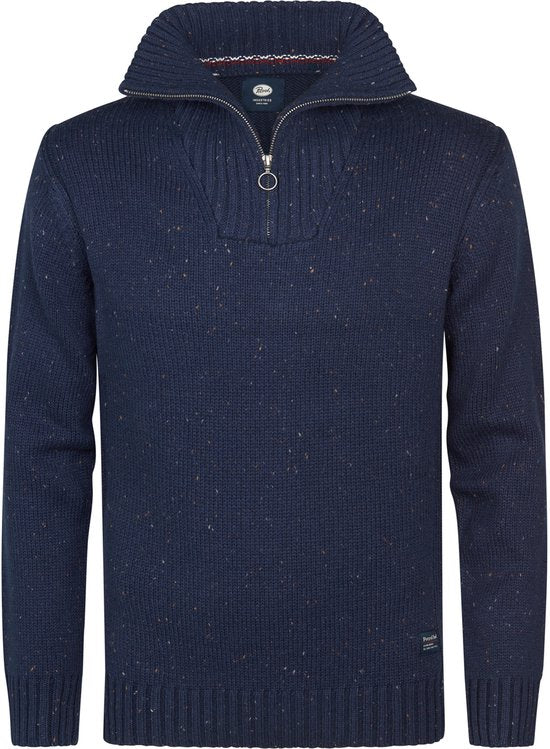 Petrol Industries - Heren Gebreide Half-Zip Trui Denver - Blauw - Maat L