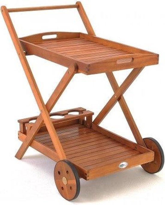Trolley met wielen van acaciahout
