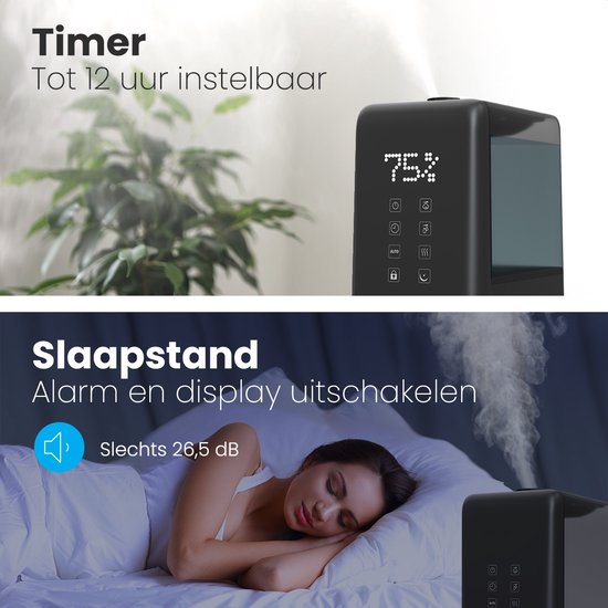 Auronic Luchtbevochtiger - 6L Tankcapaciteit Incl. Waterfilter - Babykamer & Slaapkamer - 3 Vernevelingsstanden - Zwart