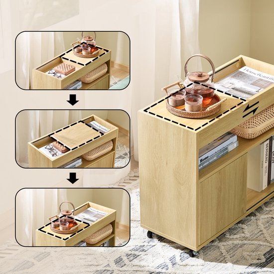 SoBuy FBT152-N Bijzettafel - Wood Composite met Schuifdeuren & Dienblad
