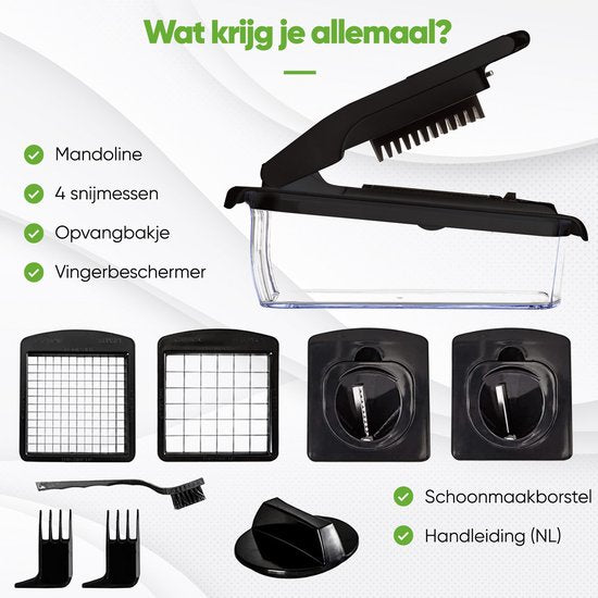 Stosh Mandoline - Groentesnijder - Uiensnijder - Spiraalsnijder - 4 Delig - Zwart - BPA vrij