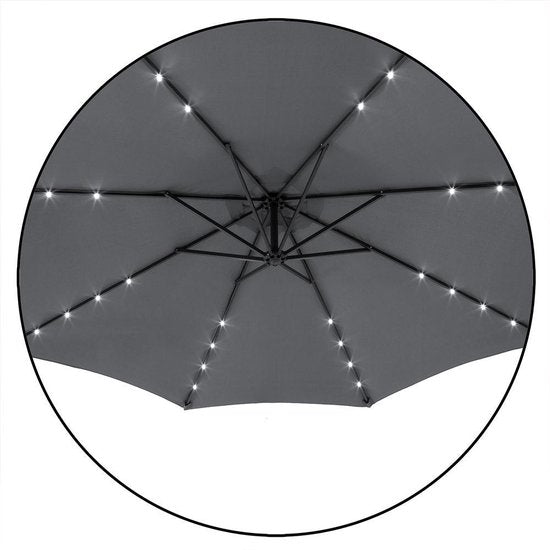 Kingsleeve Zweefparasol - Parasolvoet LED-verlichting 330cm - Antraciet