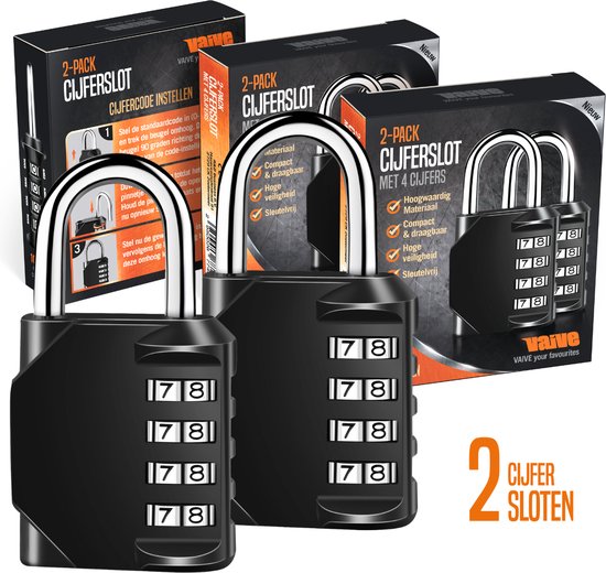 VAIVE Hangslot met Cijfercode - Cijferslot - Slot - Hangslotje - Voor binnen en buiten