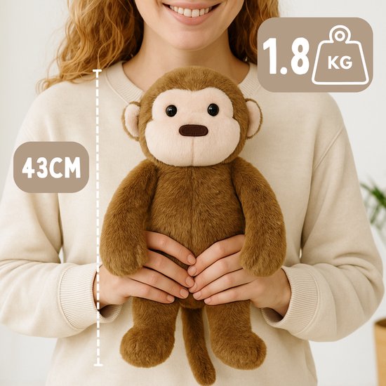 Coopley Verzwaringsknuffel 2Kg - Verzwaarde Knuffel - Andy Aapje - Weighted Stuffed Animal - Sensorisch Speelgoed - Voor Kinderen En Volwassenen - Bruin - Met Canvas Opbergtas