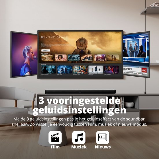 FlinQ Soundbar – Bluetooth 5.3 & Ingebouwde Subwoofer – 80W – 92 x 8,6 x 7,5 cm – Zwart