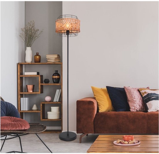 Vloerlamp GINA Metaal 151.0cm Matt zwart | Bamboe E27 1-Lichts