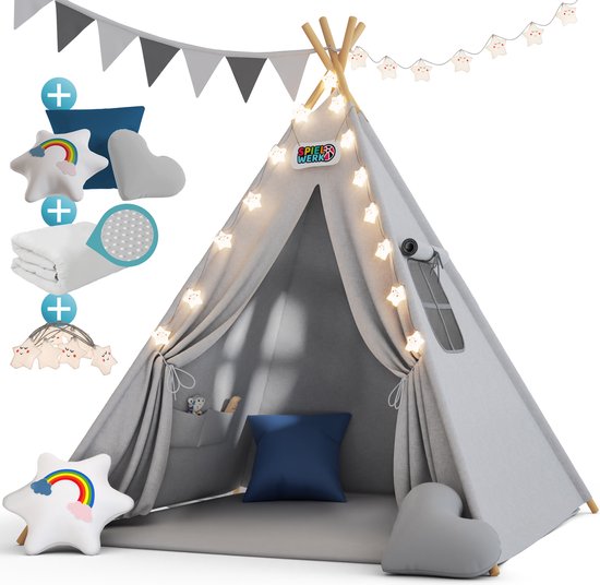Spielwerk Speeltent – LED 3 Kussens Spanschroef 130x130x160cm - Grijs