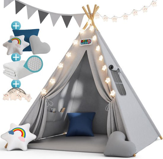 Spielwerk Speeltent – LED 3 Kussens Spanschroef 130x130x160cm - Grijs
