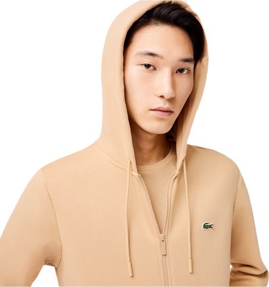 Lacoste – Fleece Hoodie Met Rits – Maat XS – Voorzien Van Geborduurde Krokodil En Kangoeroezak En Jersey Voering – Voor Sport En Casual – Croissant Katoenmix